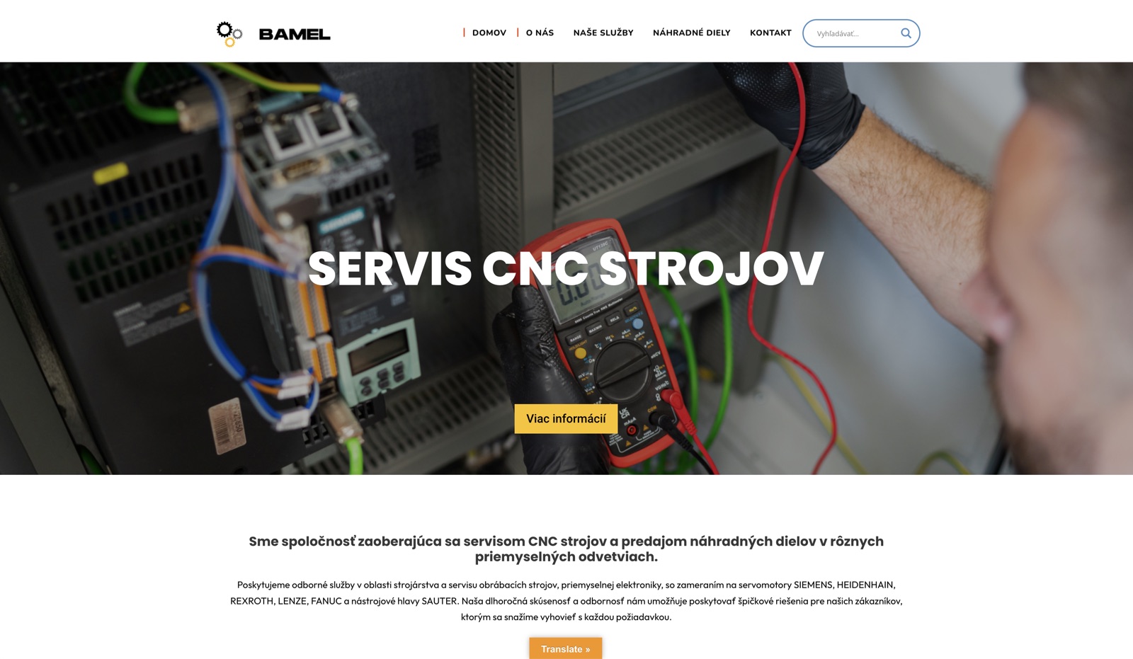Náhľad webstránky Bamel – servis CNC strojov