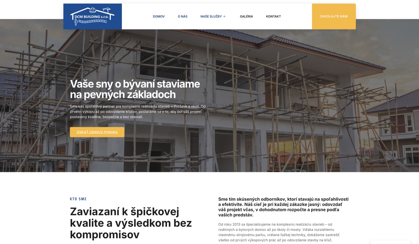 Náhľad webstránky stavebnej spoločnosti DCM Building