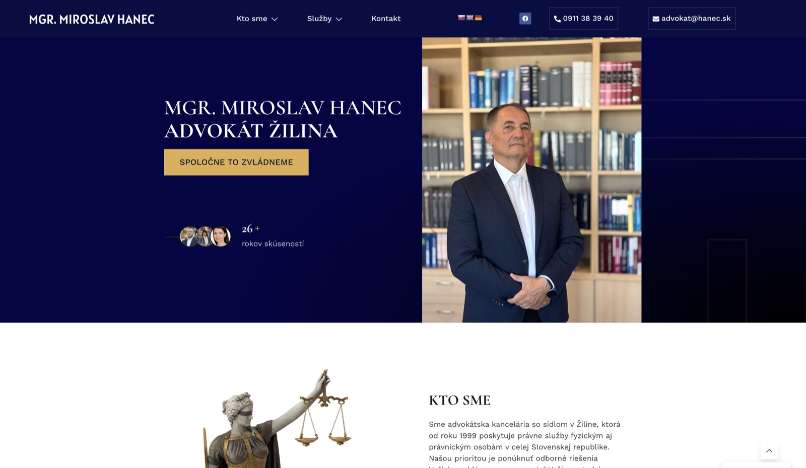 Náhľad webstránky advokátskej kancelárie Hanec